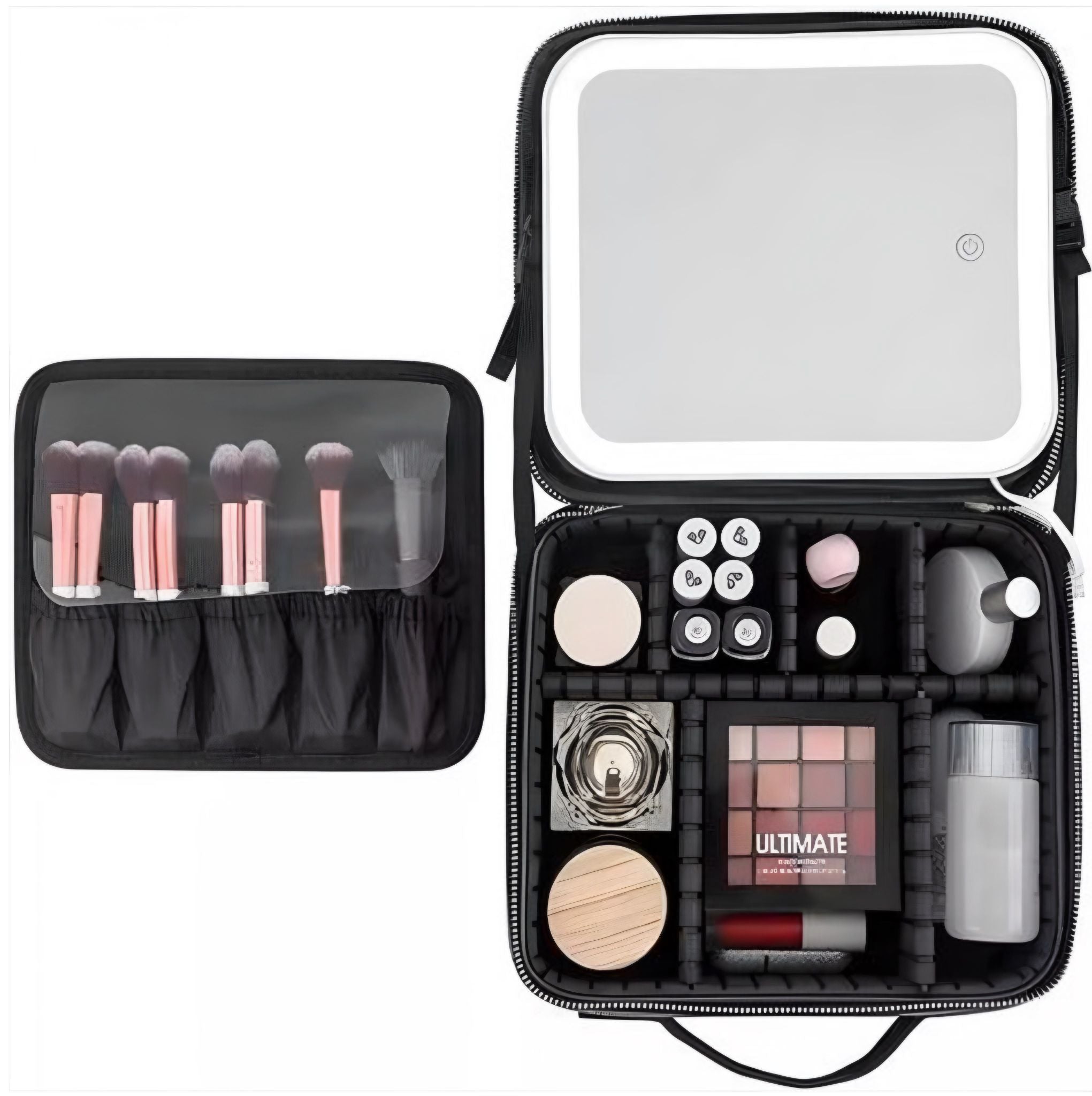 Travel Makeup Organizer Bag with LED Mirror and Six Dividers
